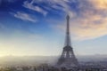 Aerial view of Paris cityscape with Eiffel tower at sunset Royalty Free Stock Photo