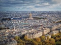 Aerial view of Paris cityscape, France. Les Invalides building with golden dome. Autumn parisian scene Royalty Free Stock Photo