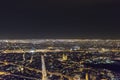 Aerial view of Paris cityscape at night with Notre-Dame Cathedral, Louvre Museum and The Conciergerie Royalty Free Stock Photo