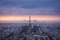 Aerial view of Paris at dusk Royalty Free Stock Photo