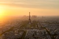 Aerial view of Paris and Eiffel tower at sunset in Paris, France. Royalty Free Stock Photo