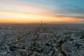 Aerial view of Paris and Eiffel tower at sunset in Paris, France Royalty Free Stock Photo