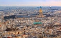 Aerial view of Paris, France with the Cathedrale Saint Louis des Invalides cathedral from top of the Eiffel Tower or Tour Eiffel Royalty Free Stock Photo