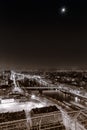 Aerial View of Paris in the Night. Black and White Royalty Free Stock Photo