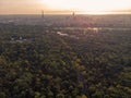 Aerial view of Paris skyline with Eiffel Tower from the Boulogne Forest at rising morning sun Royalty Free Stock Photo