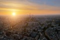 Aerial view of Paris skyline with Eiffel Tower at sunset in Paris, France. Royalty Free Stock Photo