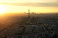 Aerial view of Paris skyline with Eiffel Tower at sunset in Paris, France. Eiffel Tower is famous landmark in Paris. Royalty Free Stock Photo