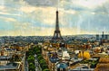 Aerial view of the Paris skyline with the Eiffel Tower. Royalty Free Stock Photo