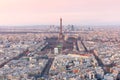 Aerial view of Paris at sundown, France Royalty Free Stock Photo