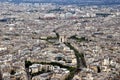 Aerial view of Paris with the Triumph arc in the center Royalty Free Stock Photo