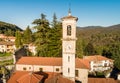 Aerial view of the Parish Church chapel of Sant Appiano in ancient village Castello Cabiaglio, Italy