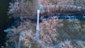 Aerial view of park from above with walking bridge Royalty Free Stock Photo