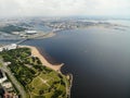 Aerial view Park of the 300th anniversary of St. Petersburg, Krestovsky Stadium