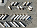 Aerial view of parking lot for autobus and trucks. Royalty Free Stock Photo