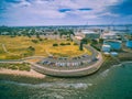 Aerial view of parking lot near ocean coastline at Williamstown suburb of Melbourne, Australia. Royalty Free Stock Photo