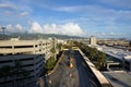 Aerial view of Parking lot, Terminal, and Roads leading into Airport at the Honolulu International Airport Royalty Free Stock Photo