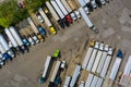 Aerial view of parking lot with trucks on transportation of truck rest area dock