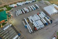 Aerial view of parking lot with trucks on transportation of truck rest area dock