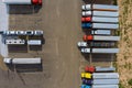 Aerial view of parking lot with trucks on transportation of truck rest area dock