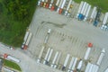 Aerial view of parking lot with trucks on transportation of truck rest area dock