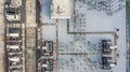 Aerial view part of electric station engineering construction on a electric power plant