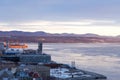 Aerial view of part of the Petit-Champlain and old port sectors in the lower town seen during an early morning sunrise Royalty Free Stock Photo