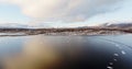 Aerial View of a Partially Frozen Lake in Norway's Winter Royalty Free Stock Photo