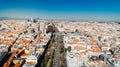 Aerial view of Paseo de Recoletos in Madrid, Spain.Panoramic view of Madrid streets.Busy traffic lane in of Spain Royalty Free Stock Photo