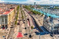 Aerial view of Passeig de Colom, Barcelona, Catalonia, Spain Royalty Free Stock Photo