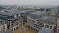 Aerial view of Paternoster Square and surrounding area on a misty day in autumn. Royalty Free Stock Photo