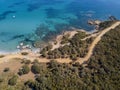 Aerial view of the path of customs officers, vegetation and Mediterranean bush, Corsica, France. Sentier du Douanier Royalty Free Stock Photo