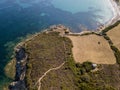 Aerial view of the path of customs officers, vegetation and Mediterranean bush, Corsica, France. Sentier du Douanier Royalty Free Stock Photo