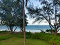 Aerial view of path leading to Waimanalo Beach on Oahu, Hawaii