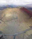 Aerial view of the path on Volcano Montana Colorada, Lanzarote, Canary Islands, Spain Royalty Free Stock Photo