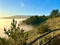 view from the path to the trail head for the mountain in fog Royalty Free Stock Photo