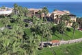 Aerial view of the pathways of an oceanside luxury resort in Los Cabos, Cabo San Lucas, Mexico Royalty Free Stock Photo