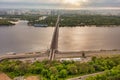 Aerial view, Paton bridge in Kiev, Ukraine, at dawn. Beautiful scenery, relaxing state