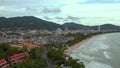 aerial view Patong city and quite beach in dark sunset.