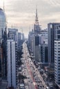 Aerial view of paulista avenue in a cloudy day