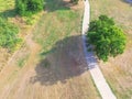 Aerial view urban park with paved pathway in Texas, USA