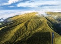 Aerial view of peak Caldeira do Faial at Faial island at sunrise, Azores, Portugal