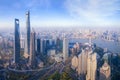 Aerial view of The Pearl at Shanghai Downtown skyline by Huangpu River, China. Financial district and business centers in smart Royalty Free Stock Photo