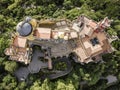 Aerial view of Pena Palace, a colourful Romanticist castle building on hilltop during a beautiful sunset, Sintra, Lisbon, Portugal Royalty Free Stock Photo