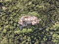Aerial view of Pena Palace from top, View of the most iconic castle landmark in Sintra, Lisbon, Portugal Royalty Free Stock Photo