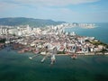Aerial view Penang ferry terminal with background UNESCO World Heritage site