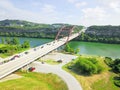 Aerial view Pennybacker Bridge or 360 Bridge in Austin, Texas, U