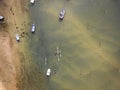 Aerial view of people doing kayak along Mira River in Vila Nova de Milfontes, Alentejo region, Portugal Royalty Free Stock Photo