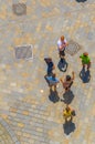 aerial view of people gathered under the michalska tower in Bratislava, slovakia...IMAGE