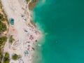 aerial view of people swimming sunbathing resting at sandy beach Royalty Free Stock Photo