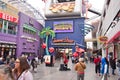 Aerial view of people walking in front of Fremont Street Experience mall in Las Vegas